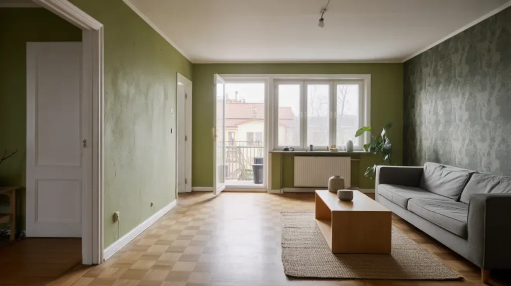 tapetsering av vardagsrum med fondv gg i vis ttra flemingsberg